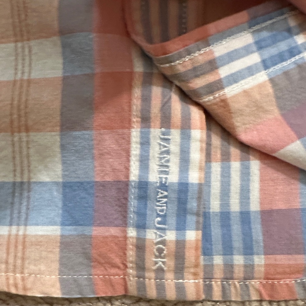 🛍️SALE🛍️ Janie and Jack Boy’s The Madras Plaid Shirt in Orange and Blue - Picture 4 of 7